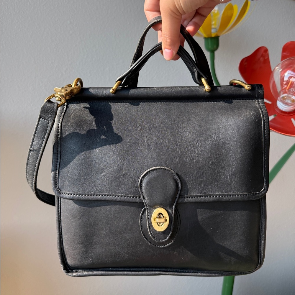 Vintage Coach Willis Black Leather Crossbody Satchel